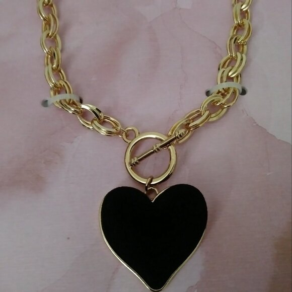 C&C California Gold Tone Link Puff Black Heart Necklace - Picture 5 of 8